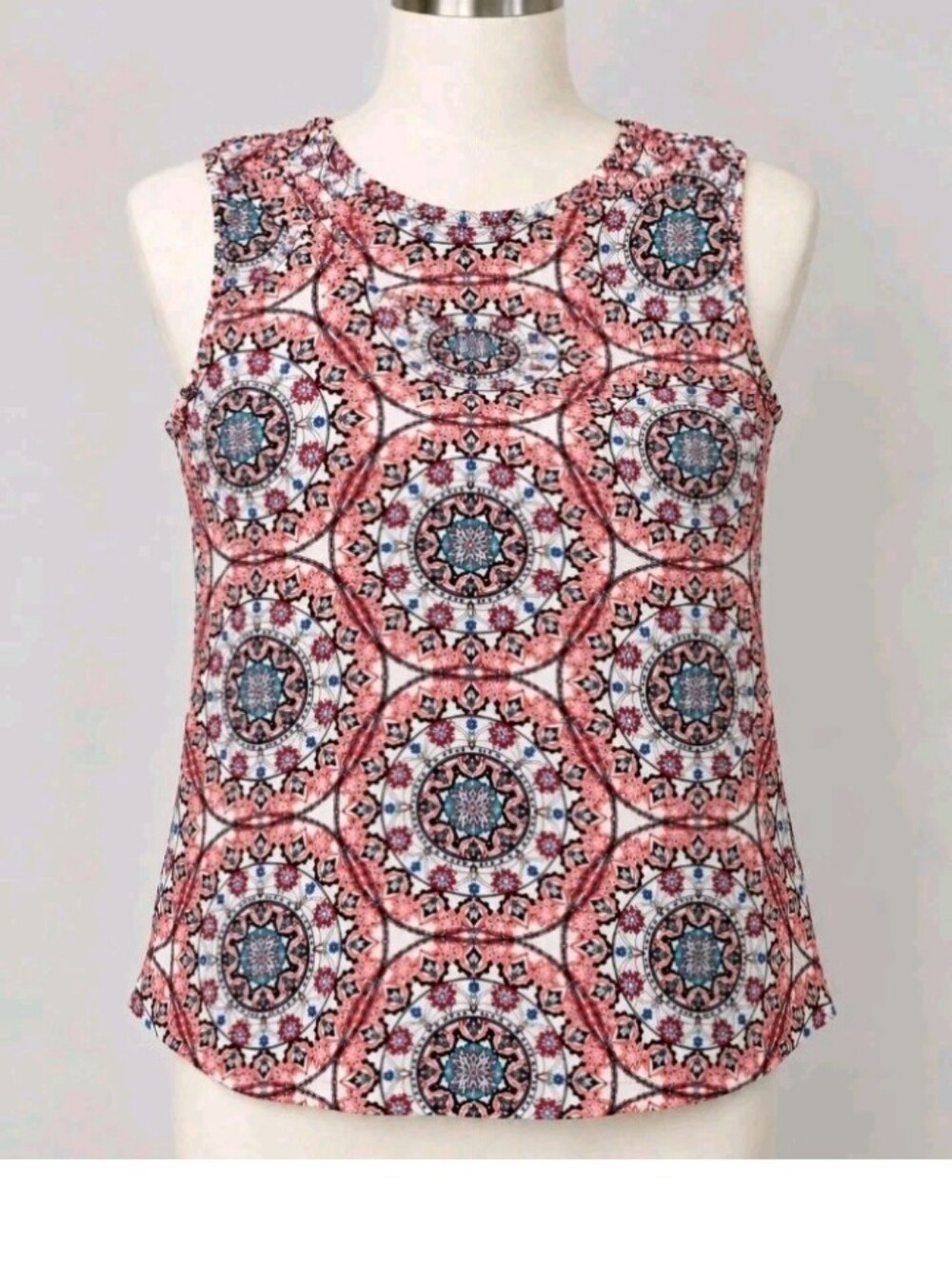 Only Coral and Blue Geometric Medallion Sleeveless Tank